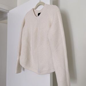 50% wool, 50% acrylic knit - Cynthia Rowley. Says XL but fits like S. Off white